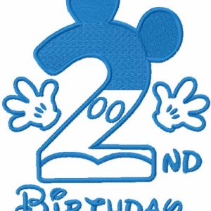 Second birthday mickey blue color embroidery design