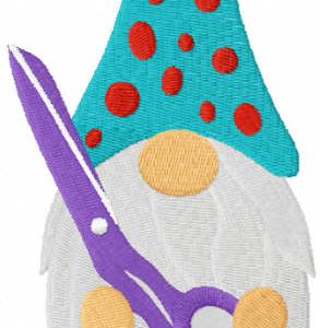Sewing gnome with scissors embroidery design