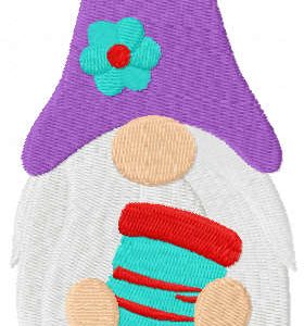 Sewing gnome with spool of thread embroidery design