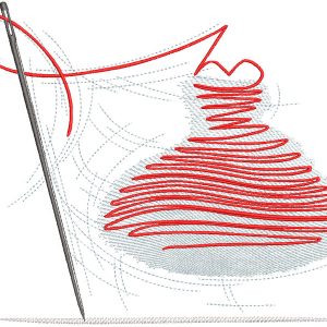 Sewing needle with a red thread embroidery design