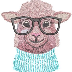Sheep in glasses and a sweater embroidery design