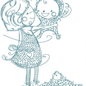 Sister and brother embroidery design