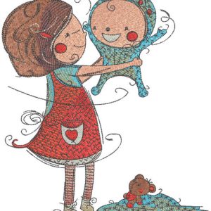 Sister playing with brother embroidery design