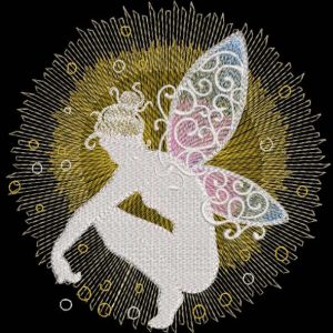 Sitting Fairy thinking embroidery design