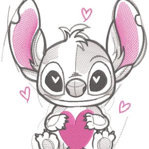 Sitting Stitch with heart sketch embroidery design