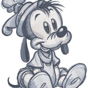 Sitting baby goofy sketch embroidery design