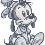 Sitting baby goofy sketch embroidery design