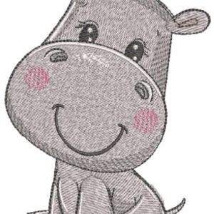 Sitting baby hippo embroidery design