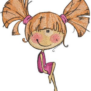 Sitting girl with ponytails embroidery design