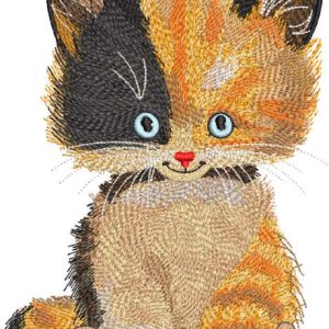Sitting multicolored cat embroidery design