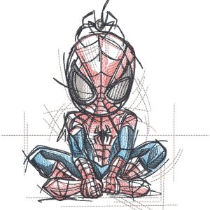 Sitting Spiderman and spider embroidery design