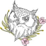 Sketch owl with flower embroidery design