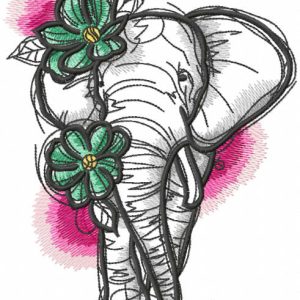 Sketch Elephant with flowers embroidery design