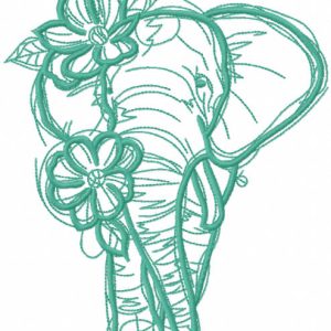 Sketch Elephant with flowers one colored embroidery design