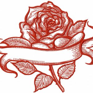Sketch rose with bаnner embroidery design