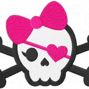Skull with pink bow embroidery design