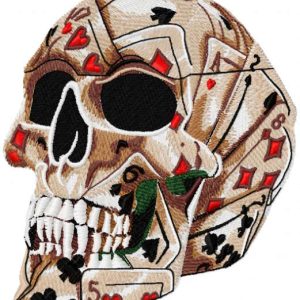 Skull with playing cards embroidery design