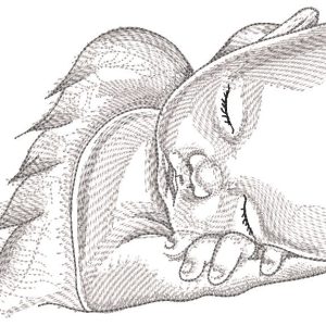 Sleeping angel greyscale sketch embroidery design