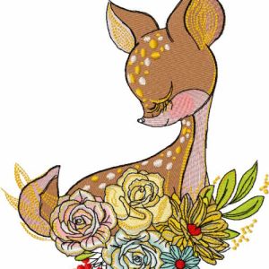 Sleeping fawn in the garden embroidery design