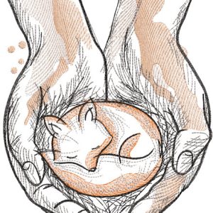 Sleeping fox on the palms embroidery design