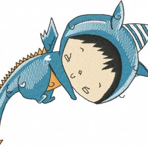 Sleeping baby in dragon costume embroidery design