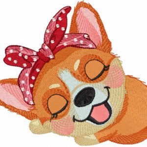 Sleeping cute corgi embroidery design