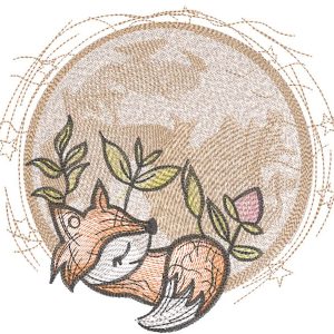 Sleeping little fox under the moon embroidery design