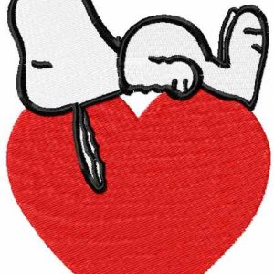 Sleeping Snoopy and heart embroidery design