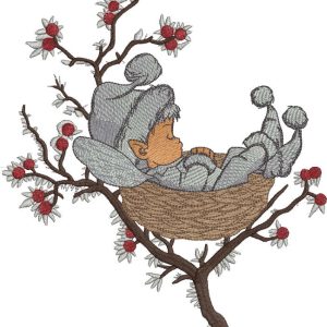 Sleeping winter elf embroidery design