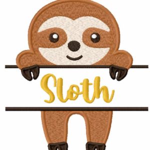Sloth monogram embroidery design