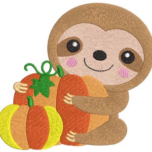Sloth with pumpkins embroidery design