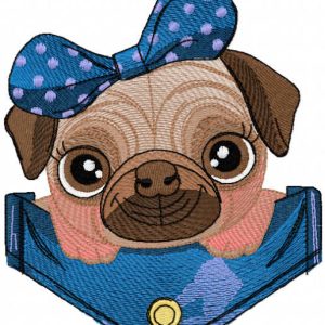 Small cute pug dog embroidery design