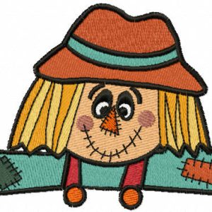 Smiling patchwork scarecrow embroidery design