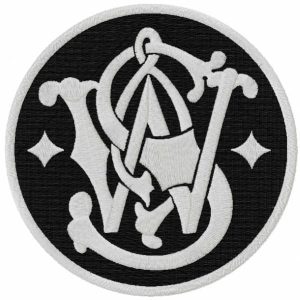 Vintage gun round logo embroidery design