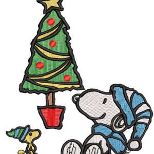 Snoopy Woodstock Christmas tree embroidery design