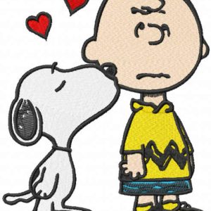 Snoopy kissing Charlie brown embroidery design
