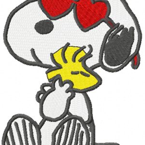 Snoopy loving woodstock embroidery design