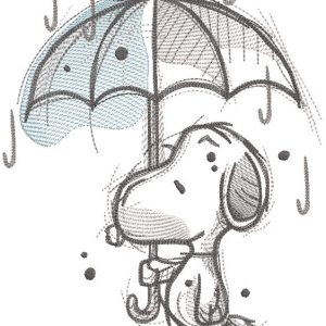 Snoopy with an umbrella in the rain embroidery design