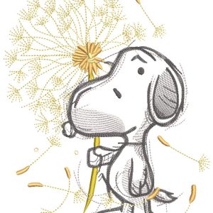 Snoopy with dandelion embroidery design