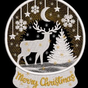 Snow globe with deer embroidery design