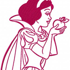 Snow white with apple one colored embroidery design