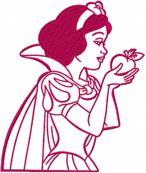 Snow white with apple one colored embroidery design
