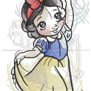 Snow White with bird sketch style embroidery design