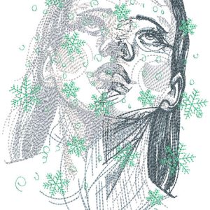 Snowflakes fall on the girl's face embroidery design