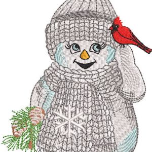 Snowman with cardinal embroidery design