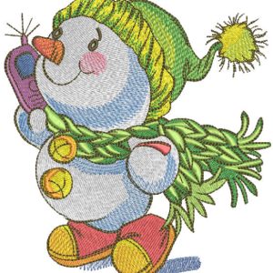 Snowman on walk with phone embroidery design