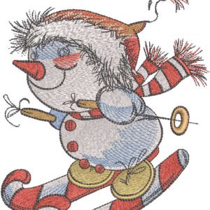 Snowman skiing embroidery design