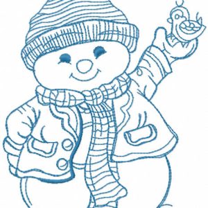 Snowman with bird one colored embroidery design