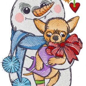 Snowman with chihuahua embroidery design
