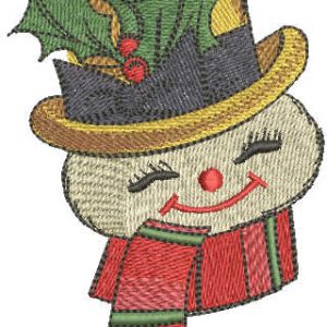 Snowman with scarf and top hat embroidery design